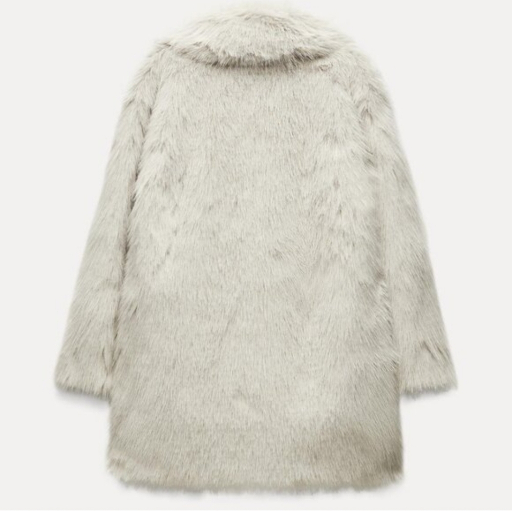 NWT ZARA Faux Fur Coat Ecru  Size XS - Picture 10 of 15